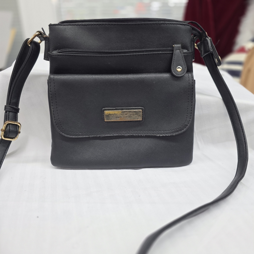 Andrew Marc Black Crossbody Bag with Gold Accents
